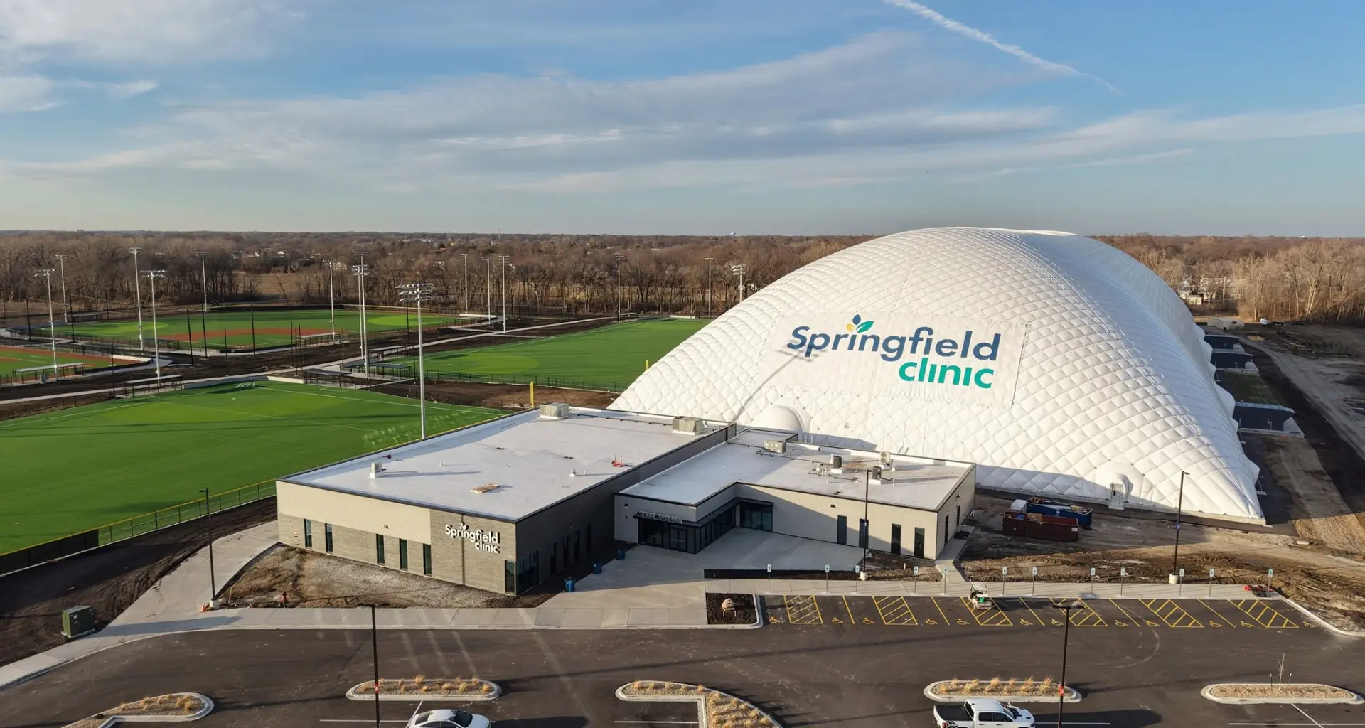 Drone shot of the Scheels sports park. 